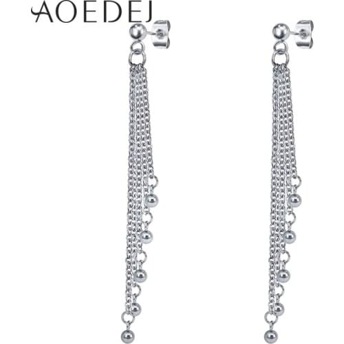 AOEDEJ Stud Earrings for Women Long Tassel Earrings Stainless Steel Stud Earrings Women Trendy brincos pendientes mujer moda