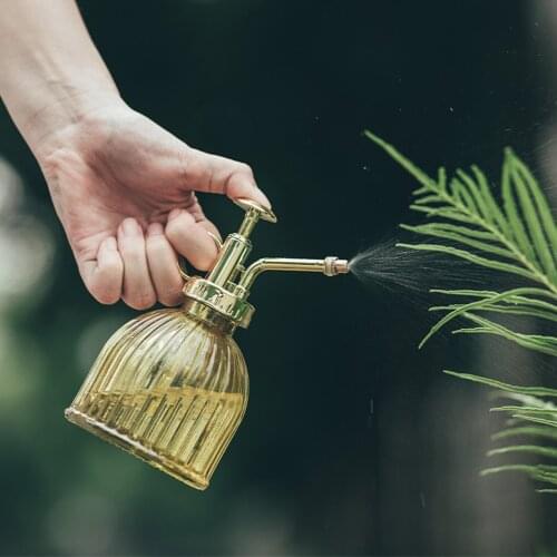 Glass Water Spray Bottle Watering Can 16*7.5cm 1pcs Sky Blue Garden Transparent With Gold Top Pump Reusable 200ML Plant Mister