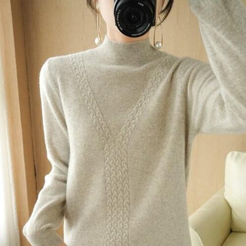 Autumn Winter Woman Sweater Half high collar Cashmere Sweater Female Thicken Casual Basic Knit Pullover Long Sleeve Loose Jumper