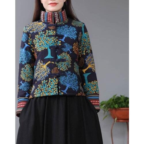 Traditional Chinese Tops for Women Winter Thicken Warm Jacket Female New Year Embroidery Flower Stand Collar Ethnic Tang Suit