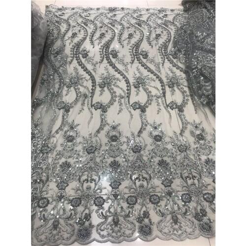 African French ZH-2186811 Tulle Lace Fabric High Quality Lace With beads Nigerian Lace Fabrics For Wedding Dress