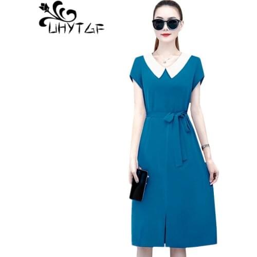 UHYTGF wholesale womans dress Korean chiffon plus size dresses short sleeve pullover casual summer dress elegant womenswear 1183