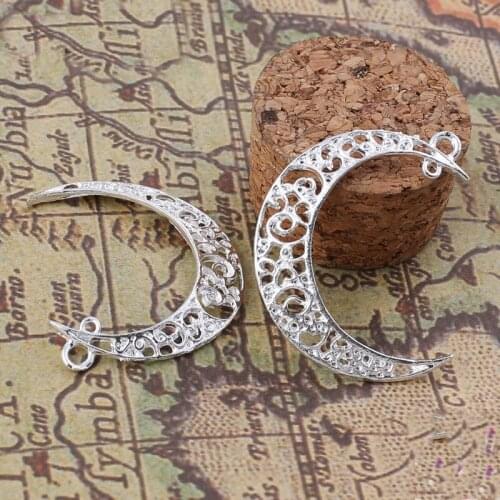 High quality 20 PCS/Lot 31mm*9mm jewelry handmade silver plated shiny silver moon charms diy charm