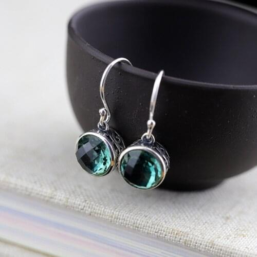 Jewelry, Thai Silver Hand Earrings Wholesale S925 Sterling Silver Jewelry, Hollow Lady, Cut Green Crystal Eardrop