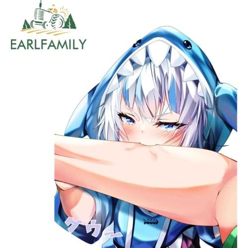 EARLFAMILY 13cm x 10.6cm for Gawr Gura Auto Car Stickers Bumper Window Waterproof Scratch-proof Trunk Decal for Vehicle VAN SUV