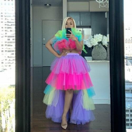 Chic Multi Colors Women Short Ruffle Tulle Blouse Tops Off Shoulder blusas Puffy Tulle Short Blouse Women Party Tops Custom Made