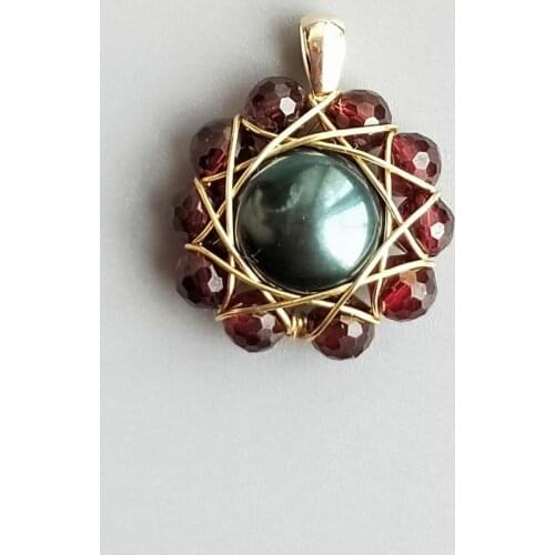 LiiJi Natural Garnet Black Freshwater Pearl Vintage Style Pendant 925 Sterling Silver Handmade Delicate Jewelry For Women Gift
