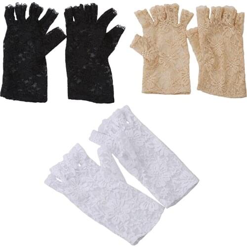 Womens Sexy Dressy Lace Gloves Sunscreen Short Gloves Fingerless Lace Driving Gloves Spring And Summer Mittens Accessories