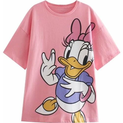 Disney Cartoon Daisy Shirts for Women Print Round Neck Short-sleeved Women Fashion Clothing Graphic T-Shirts Harajuku Kawaii