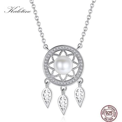KALETINE 925 Sterling Silver Necklace freshwater pearl necklace for women Dream Catcher Bohemia Handmade Jewelry long necklace
