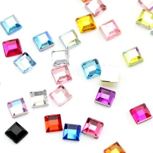 100pcs Square Shape Acrylic Non Hot Fix Rhinestones Flatback Silver Bottom Crystal Glue On Rhinestones For DIY Nail Art B1171