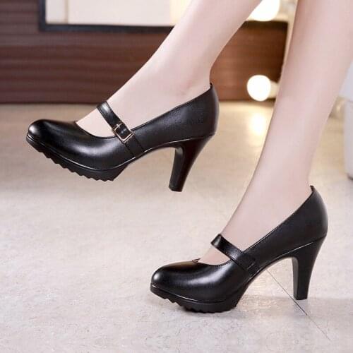 2019 word buckle shallow mouth high heel fine with single shoes round head with professional work shoes cheongsam catwalk model