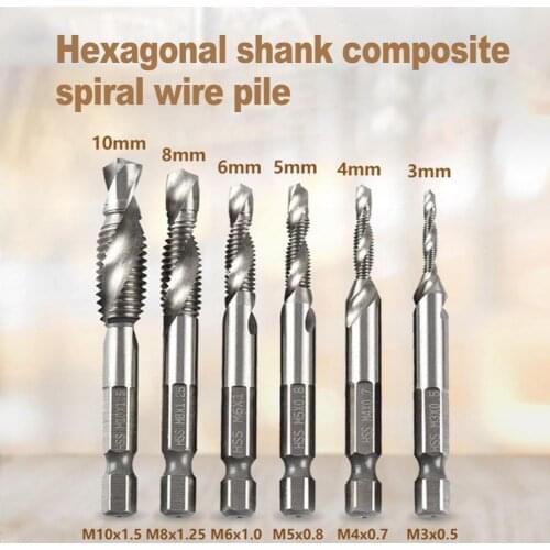 6Pcs M3-M10 Hex Shank High Speed Steel Screw Thread Metric Tap Drill Bits Composite for Screw Machine Hand Plug Taps Hand Tools
