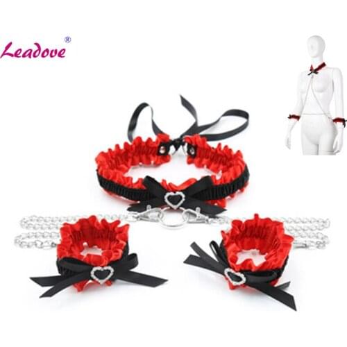 Bondage Handcuffs Neck Sleeve Kit BDSM Bondage Flirt Lace Prom Dress Up Adult Couple Slave Restraint Game Sex Toys XN0204