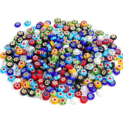 7mm Mixed Color Loose Spacer Flat Round Beads Flower Glass Beads for DIY Jewelry Accessories Making Beadings Bracelet Spacer