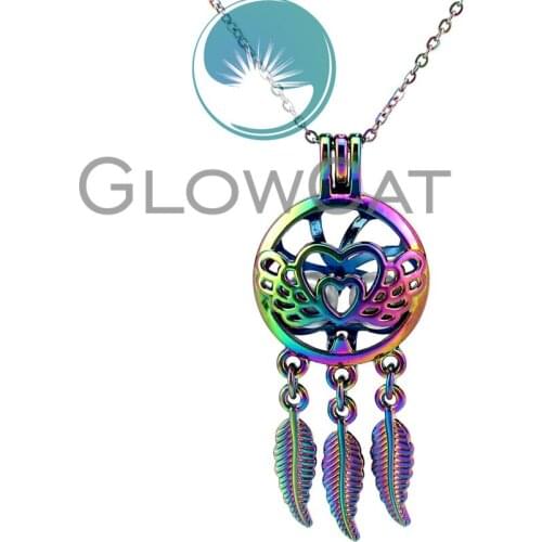 CC750 Rainbow Dream Catcher Heart Wings Beads Cage Perfume Diffuser Oyster Pearl Cage Locket Necklace