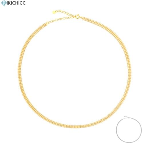 KIKICHICC 925 Sterling Silver Gold Double ZIrcon Pave Line Choker Necklace Long Chain Two lIne Fashion Fine Jewelry Rock Punk