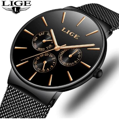 Mens Watches Top Brand Luxury LIGE Waterproof Ultra Thin Date Clock Male Steel Strap Casual Quartz Watch Men Sports Wrist Watch