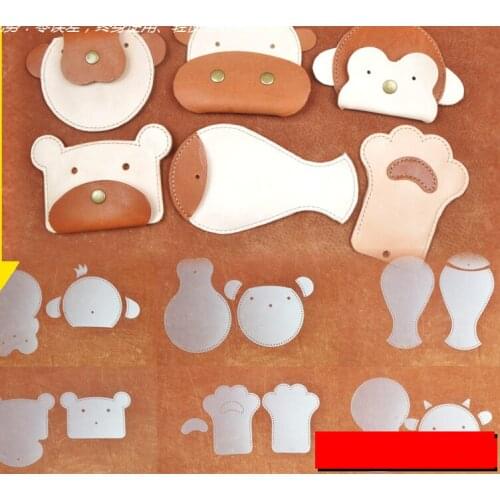 Designer cute animal head design leather card holder wallet sewing pattern children handmade gift pvc template 6sets/lot