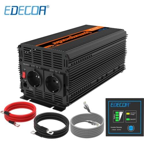 EDECOA power inverter 2000w DC 24V to AC 220V modified sine wave solar inverter with remote control for solar system vehicle