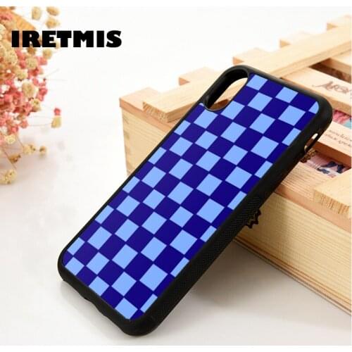 Iretmis 5 5S SE 6 6S TPU Silicone Rubber Phone Case Cover for iPhone 7 8 Plus X Xs 11 12 MINI Pro Max XR Blue Checkers