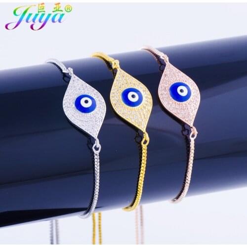 Juya Handmade Adjustable Chains Greek Eye Charm Bracelets For Women Gold/Rose Gold Fatima Evil Eye Bracelets Supplies