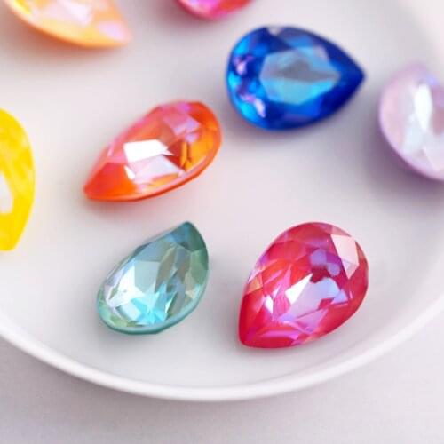 Tear drop glass crystal rhinestones emerald stone stickers strass rhinestones strass hotfix diy crystal stone for crafts gems de