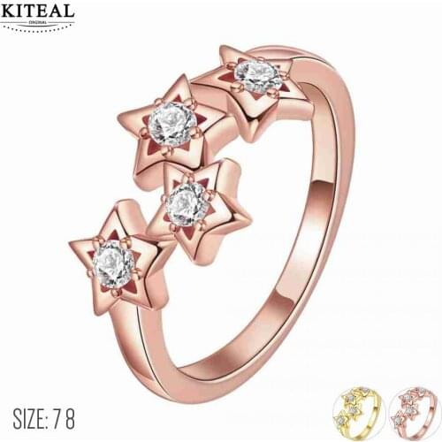 KITEAL 2017 Gold color Yellow/Rose Yellow color White size 7 8 female rings Rhinestone star five star aneis oso
