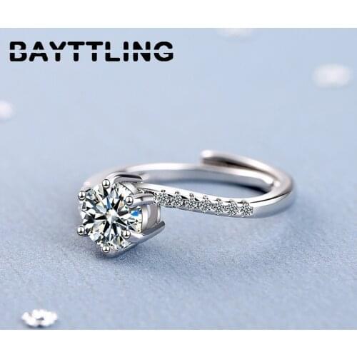BAYTTLING 925 Sterling Silver Ring Fine CZ Zircon Circle Open Ring For Womens Fashion Wedding Valentines Day Jewelry Gifts