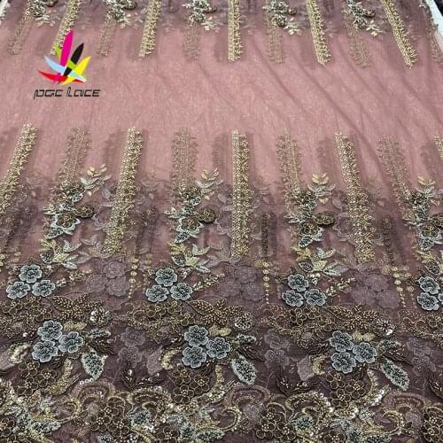 New French Tulle Mesh Lace Fabric Best Quality Beaded Lace Fabrics Luxury African Handmade Beads Lace Fabric for Wedding XZ3001B
