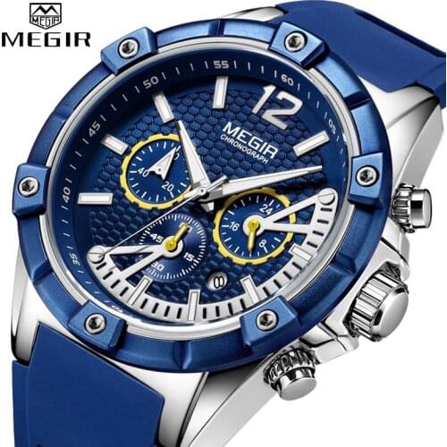 MEGIR Chronograph Sport Men Watch Waterproof Silicone Quartz Watches Men Clock Hour Army Military Wristwatches Relogio Masculino