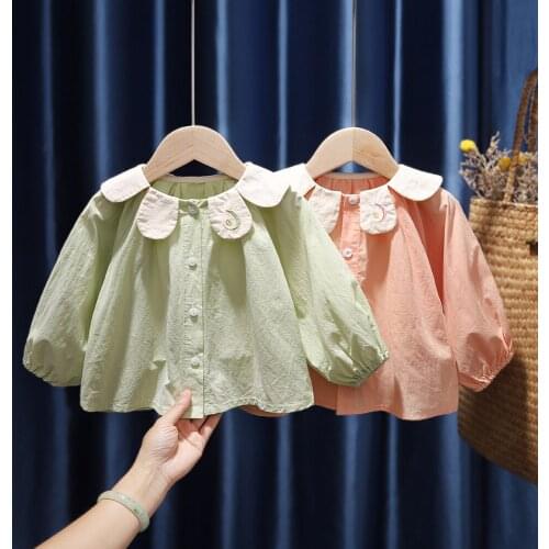 Cute Baby Girls Blouse Long Sleeve Ruffles Flower Peter Pan Collar Tops Infant Children Toddler Kids Shirt 2021 Spring Clothing