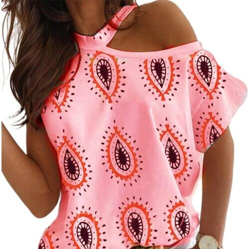 Fashion Women shirt Short Sleeve Halter Cold Shoulder Paisley eye Printing shirt tank Top Short Sleeve ladies blouse Top 2020