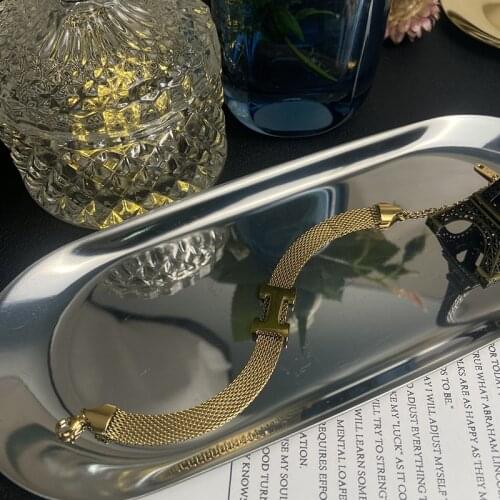 Fashion Simple Letter H Titanium Steel Plated Snake Bone Chain Charm Womens Bracelet Wedding Dinner Party Jewelry Birthday Gift