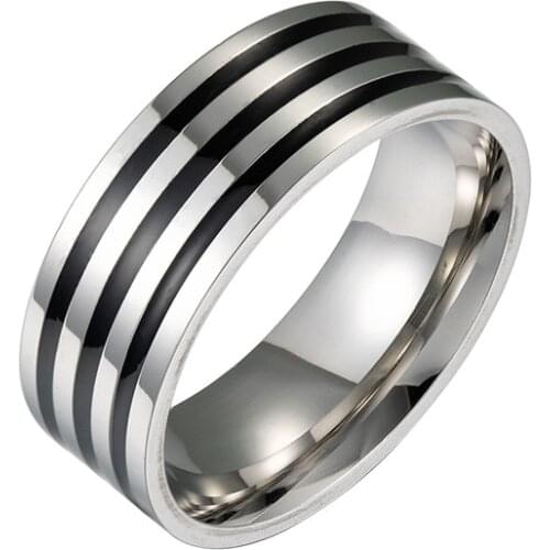 8mm Black stripe Men Ring 100% Titanium ring Carbide Casual Mens 316L Stainless Steel Jewelry Wedding Bands Boyfriend Gift