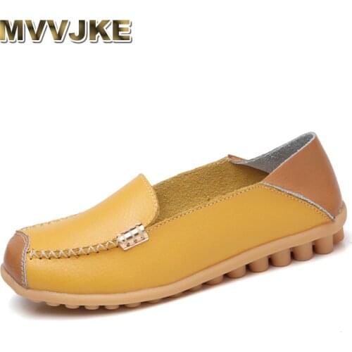 MVVJKE Women Ballet Flats Genuine Leather Round Toe Moccasins Slip On Summer Loafers Antiskid Casual Shoes Chaussure Femme