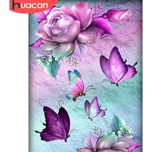 HUACAN Diy Diamond Painting Butterfly Rose Full Square/round Diamond Embroidery Mosaic Animal Floral Crystal Diamond Art