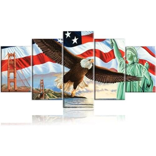 American Flag Animal 5pcs Diamond Painting Set Cross Stitch 5D Diamond Embroidery Rhinestone mosaic eagle bird PicturesZP-1038