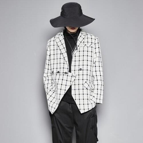 2020 Autumn winter black and white checked high Street suit jacket loose mens and womens neutral
