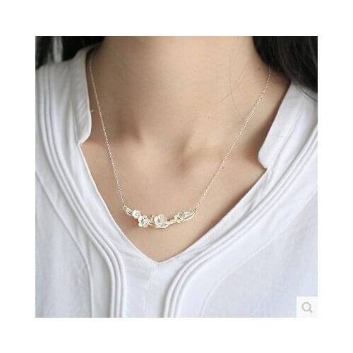 Silver Color Plum Flower Choker Necklaces For Women Accessories Long Chains Statement Jewelry kolye collares Bijoux Femme