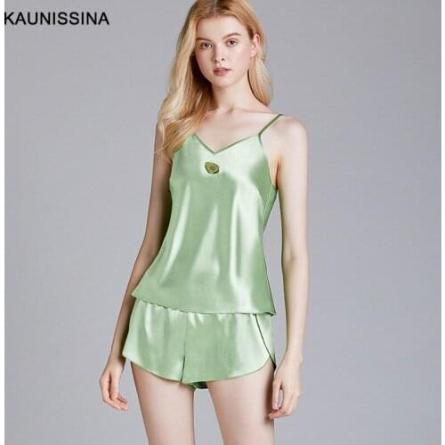 Women Sexy Sleepwear Summer Pajamas Set V-Neck Sleeveless Solid Camisole Tops Shorts Soft Silk Pajama Suit Homewear