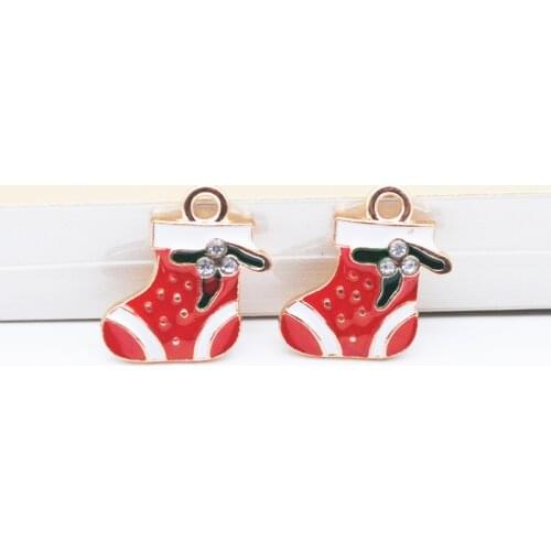 20pcs/lot Golden Alloy Enamel Christmas Candy Cane Boots Bell Charm Pendant Enamel Jewelry Beads Pendants Charms Craft