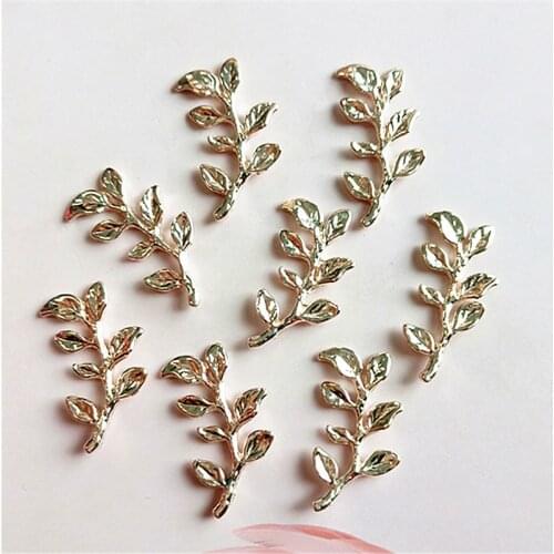 SEA MEW 20 PCS 1.4*2.3cm Fashion Metal Alloy KC Gold Branch Leaf Connectors Charm For Jewelry Making
