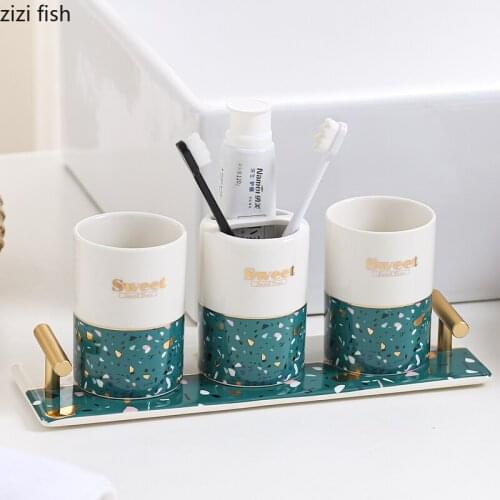 Painted Mug Storage Tray Mouth Cup Ceramic Bathroom Accessories Portable Soap Dispenser Sanitizer Bottles Empty Bottle Shampoo