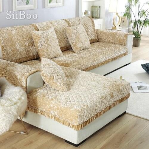 Siiboo heavy fluffy cosy velvet sectional sofa cover ruffle edge lace decor cushion cover for living room Cojín para sofá sp6360
