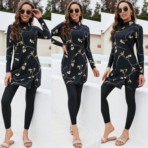 Modest Burkini 2 Piece Set Women Muslim Long Sleeve Tops Pants Swimwear Full Cover Swimsuit Islamic Swim Costumes Beachwear Arab