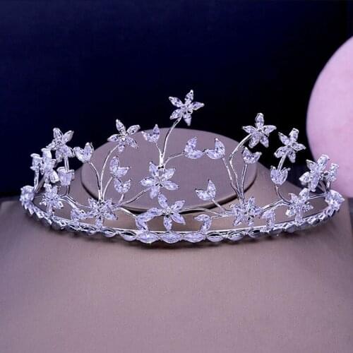 SLBRIDAL Wedding Cubic Zirconia Tiara Bridal CZ Crown Queen Princess Party Headpieces Bridesmaids Hair Accessories Women Jewelry