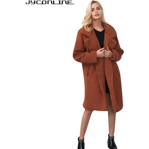 JYConline Warm Winter Coat Women Lamb Fur Woolen Coat Hairy Jacket Women Autumn Outerwear Large Size Long Coats Female Cardigan