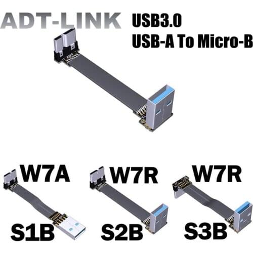 USB 3.0 USB-A Male To Micro-B Male Turn Up/Down Angled USB Data Sync & Charge Flat Cable Type A Cord Connector Adapter Micro-USB