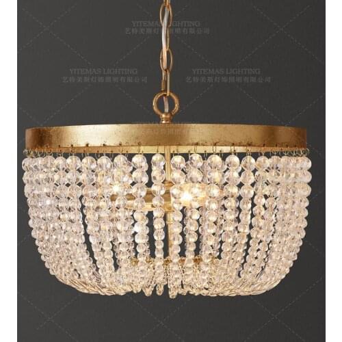 Vintage Gold chandelier lighting K9 crystal bead suspension chandelier retro hanging lights living room bedroom kitchen dining